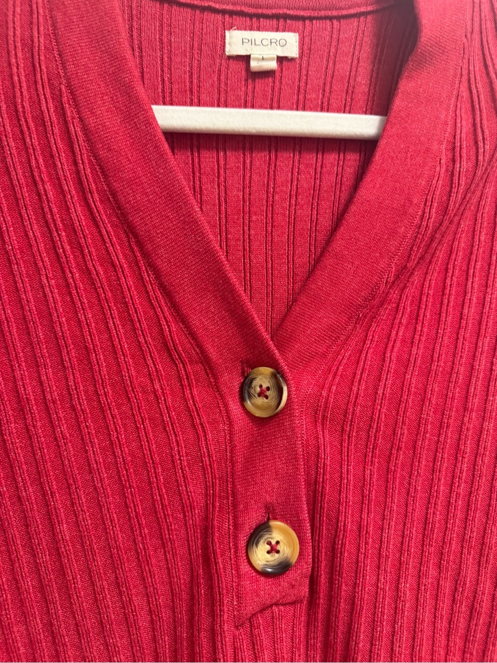 Pilcro Red Ribbed V-Button Knit Sweater - Picture 5 of 6